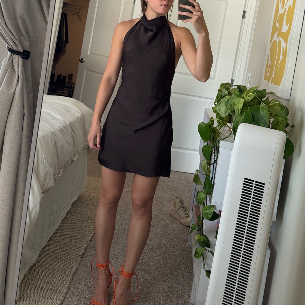 Aritzia Chocolate Brown Mini Satin Dress
